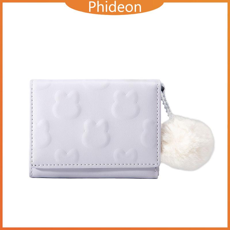 Phideon Leather Trifold Short Wallet with Rabbit Print with Furry ...