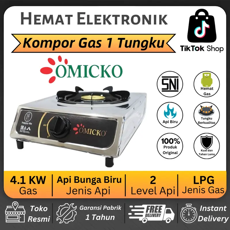 (COD) OMICKO Kompor Gas 1 Tungku Api Biru Hemat Gas & Tahan Lama dapur kecil burner 0