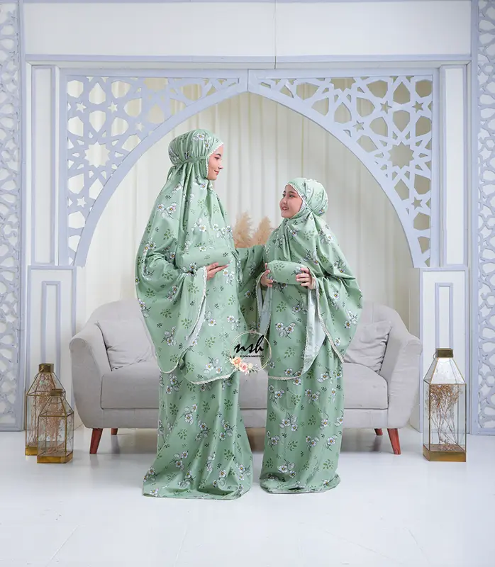 Mukena Traveling Couple Ibu & AnakTerbaru 2 in 1 Resleting Katun Mikro Motif 2