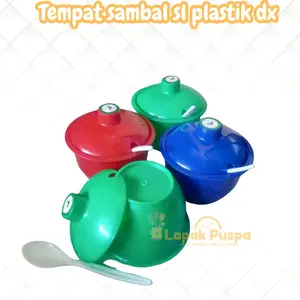 3 pcs tempat wadah sambal plastik sl dx warna warni + tutup + sendok - kitchenware 3 pcs tempat wadah sambal plastik sl dx warna warni + tutup + sendok - kitchenware