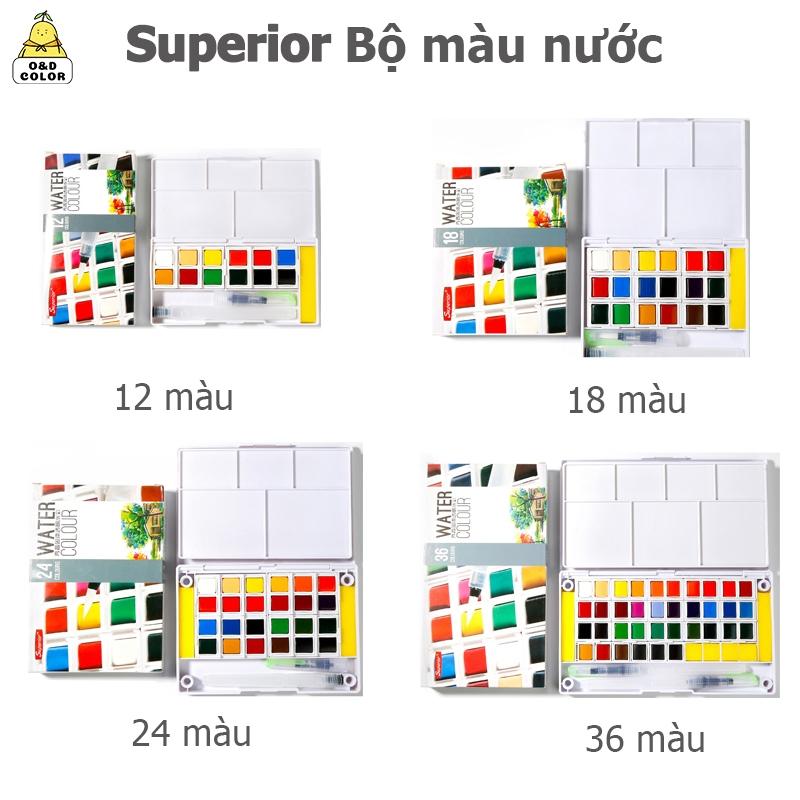 Superior Màu nước rắn 12/18/24/36 Màu sắc Thiết lập Hộp màu nước di động Sản phẩm nghệ thuật với bút Watercolor Colours màu  nén cá nóc bảo hành của nhà sản xuất ngẫu nhiên màu  nước dạng có