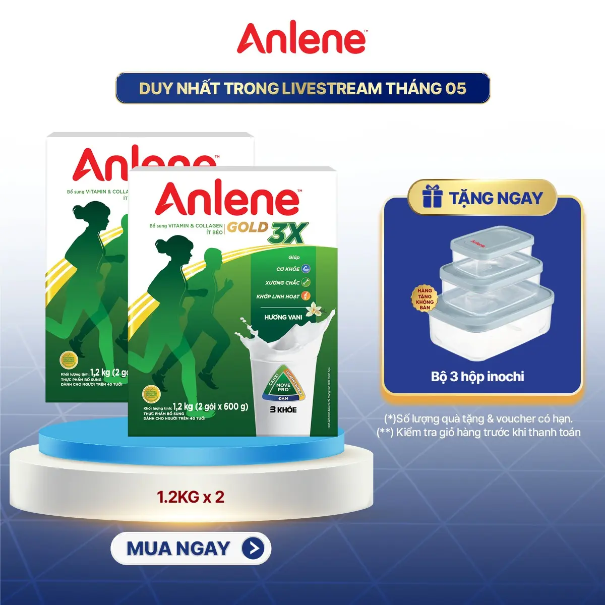 Combo 2 Hộp sữa bột Anlene Gold 3X Vanilla 1.2KG