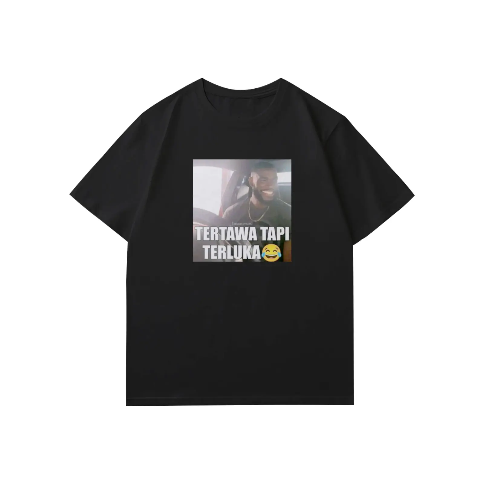 Kaos Tertawa Tapi Terluka - Meme Stiker - Jomok JMK48 Ngawi - Baju Pria Wanita