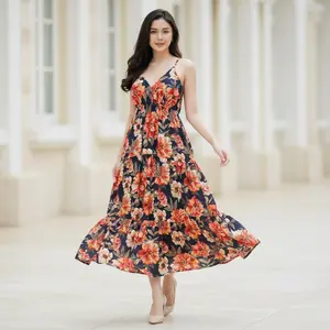 Olivia Midi Dress Wanita Kekinian Rayon Motif Terbaru - Devaira x Olyvia