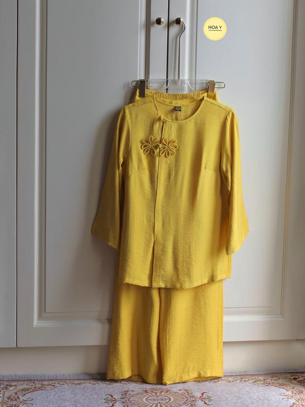 DL131 TRƠN VÀNG chất linen Họa Y Pháp Phục bộ Đồ Lam Đi chùa - Phật Tử Nữ - Chất lụa cao cấp- bigsize Truyền Thống Thường thanh Lịch hoa mai sen trung niên áo bà ba cho mẹ mặc tết dài trang phục truyền thống mới nhất