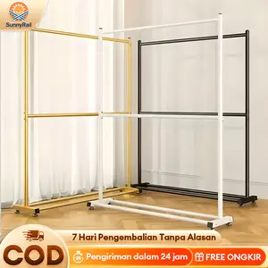 Rak Baju Gantung Berdiri 2 Susun Rak Gantungan Baju Besi Rak Baju Gawang Estetik Stand Hanger 200CM Pakaian Portable Aesthetic Anti Karat Stainless