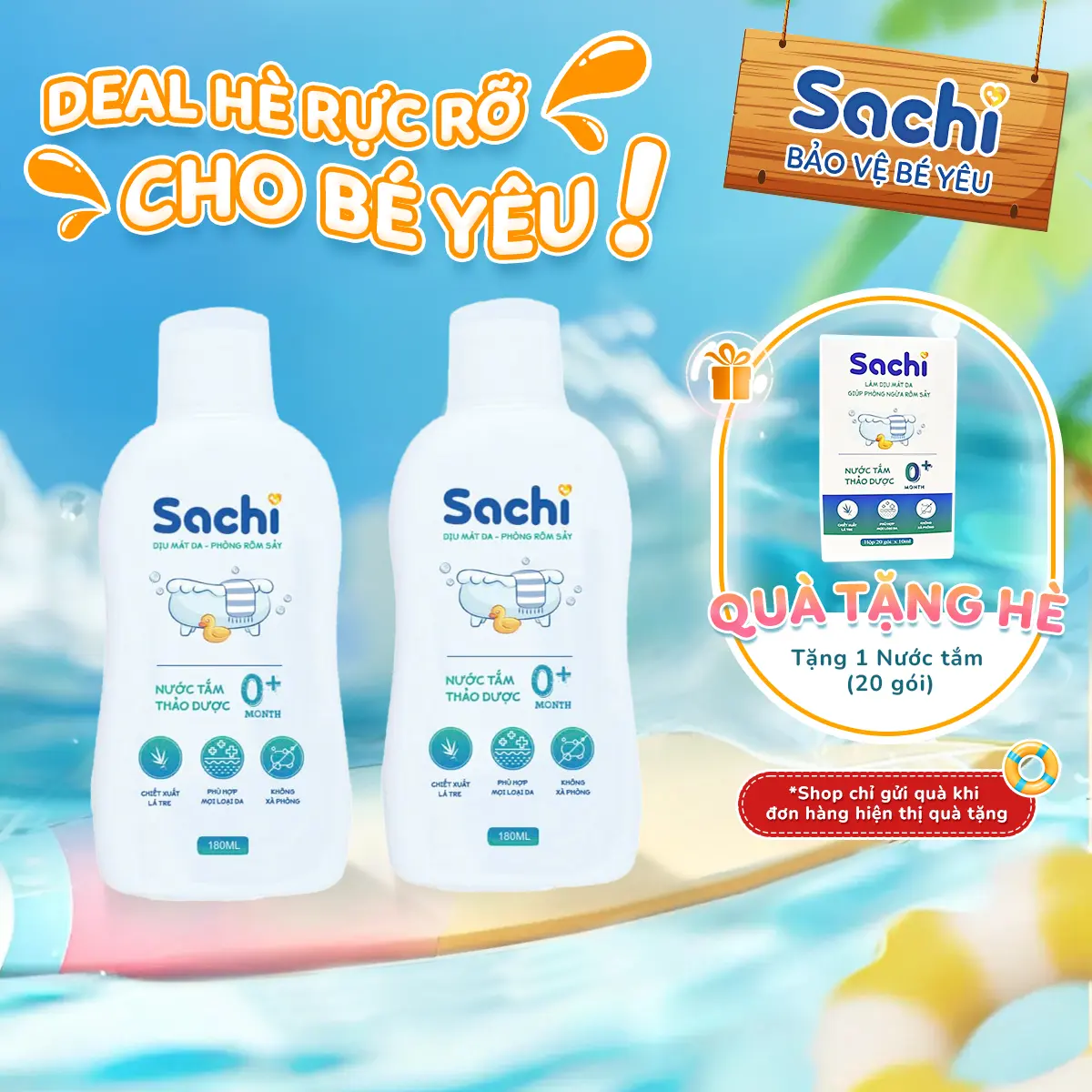 Combo 2 Nước Tắm Thảo Dược An Toàn Cho Bé SACHI Chai 180ml Làm Sạch Nhẹ Nhàng Diu Mát Da, Ngăn Ngừa Mảng Bám Da Đầu