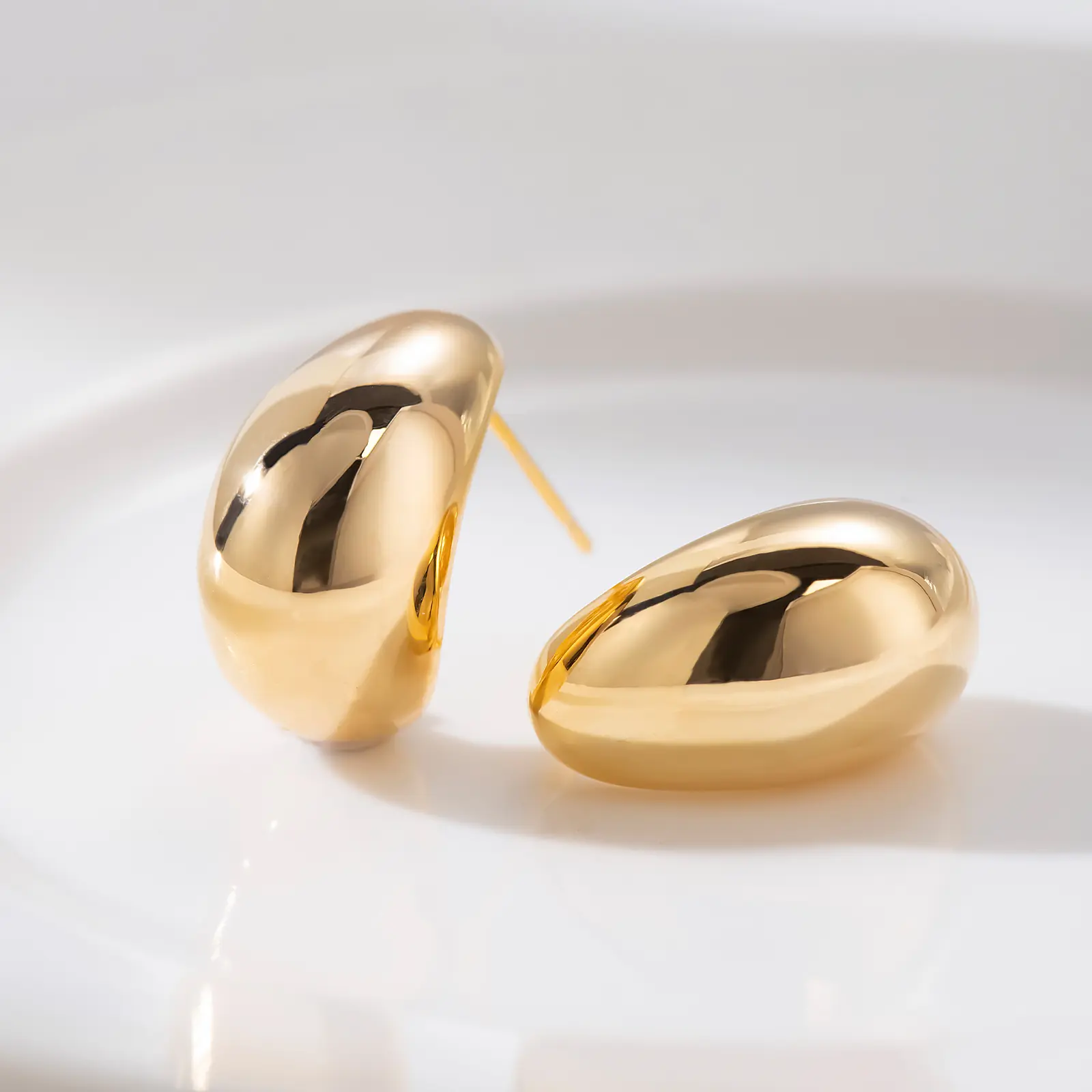 Minimalist Gold Hoop Earrings - Chunky 18K Gold Plated Stud Earrings for Women, Lightweight Classic Statement Jewelry for Everyday Wear