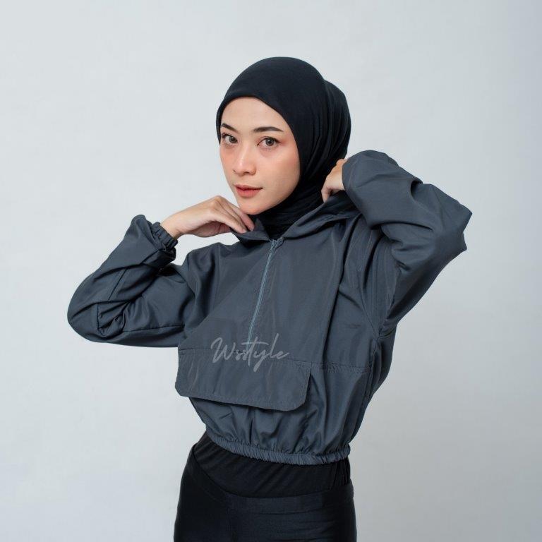 Croptop Wanita Dewasa Saku Depan Jaket Crop Parasut  Sport Korean style Jaket Parasut Jogging Gim  Jaket Olahraga Terbaru Crop Ringan  Simple Terbaru Jaket Parasut  Cepat Kering Anti air Nyaman  Bahan  Despo Premium Abu 5