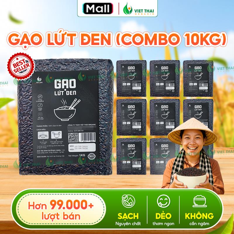 [Combo 10Kg Siêu Rẻ] Gạo Lứt Đen Eat Clean Thức Ăn Healthy Food Ngon Tiết Kiệm Việt Thái Organic (Túi 1KG)