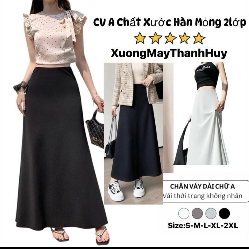 Chân Váy Dáng A Dài, Chân váy cạp cao chất vải Xước Hàn Mỏng Nhẹ sang trọng thanh lịch,váy có thêm lớp trong -58