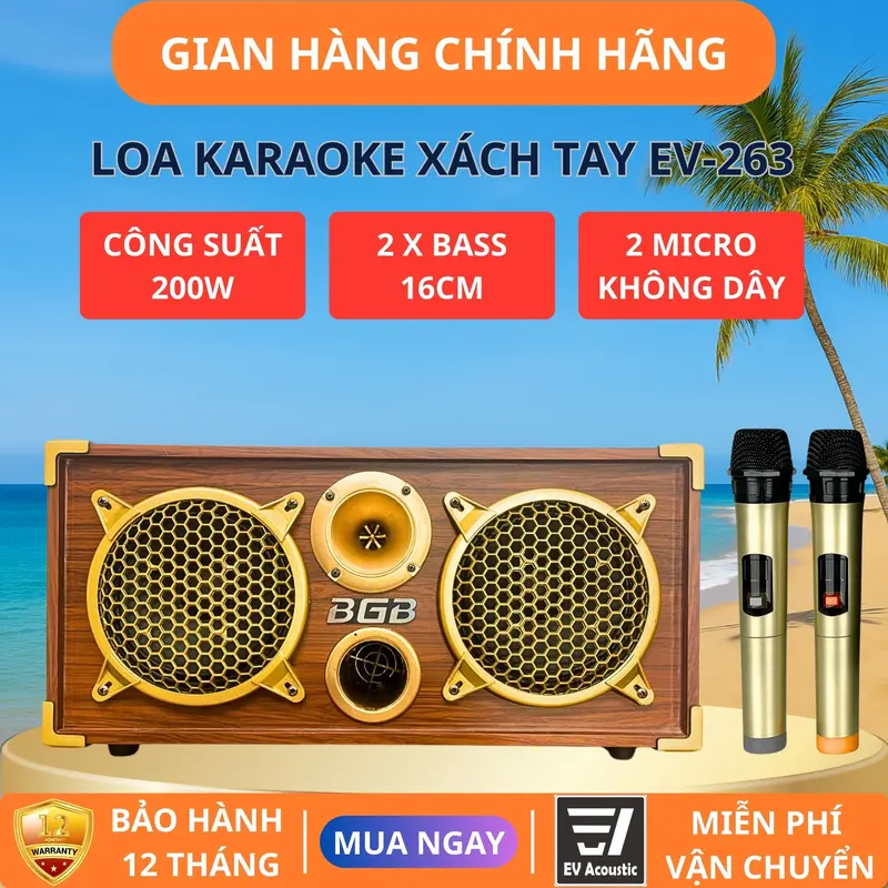 Loa Karaoke Xách Tay BG-263 | Công Suất 200W | 2 Bass 16cm | Bluetooth 5.0 | Micro Không Dây Cao Cấp 0