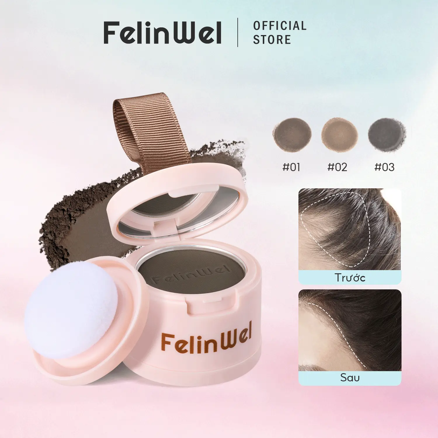 FelinWel - Chấm Hói Tóc, Phấn Che Hói, Phấn Phủ Che Đường Chân Tóc với Gương Và Bông Phấn, Che Phủ Ngay Lập Tức