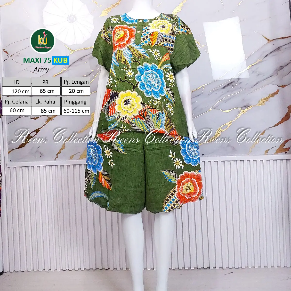 Kencana Ungu Setelan Maxi 75 KUB Label Biru | Kulot Pendek Di Bawah Lutut Rayon Motif Baju Kancing Batik