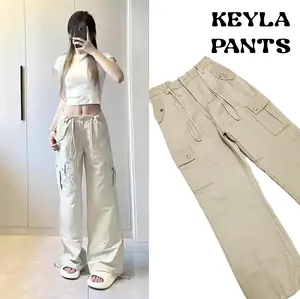 FUTI ID - Keyla Pants Celana Cargo Panjang  kulot Wanita Highwaist Premium Santai Karet Nyaman Tebal Lembut serut bawah