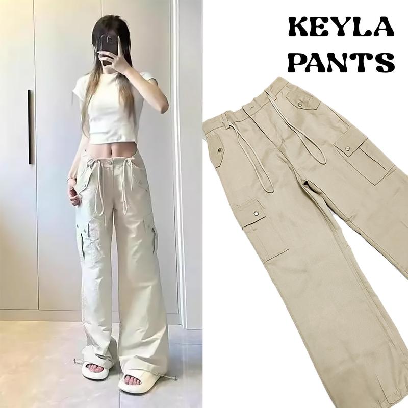 FUTI ID - Keyla Pants Celana Cargo Panjang  kulot Wanita Highwaist Premium Santai Karet Nyaman Tebal Lembut serut bawah 1