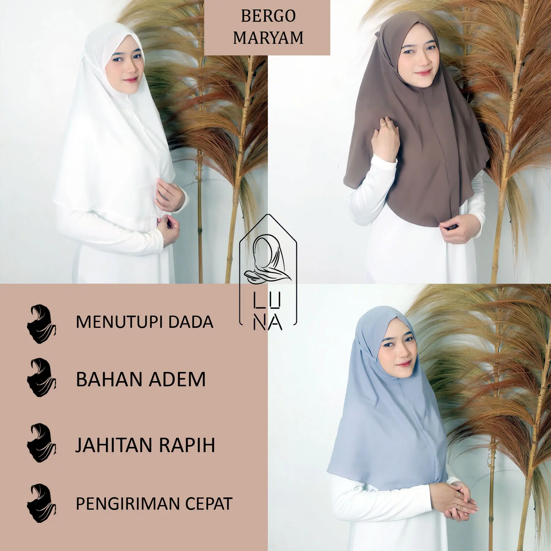 LUNA HIJAB - BERGO MARYAM SIZE M (BAHAN DIAMOND)