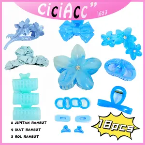 [ PAKET 3 ] Koleksi Biru- Isi 18 ！！ Paket Super Hemat jepit rol set dan bando isi banyak korean style ready stock aesthetic cantik elegan