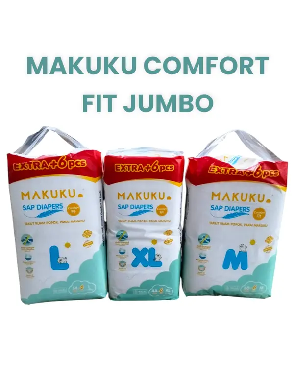 MAKUKU SUPER JUMBO Air Diapers Comfort Fit SAP Size M60+6 L54+6 XL44+6 - MAKUKU POPOK TIPE CELANA 0