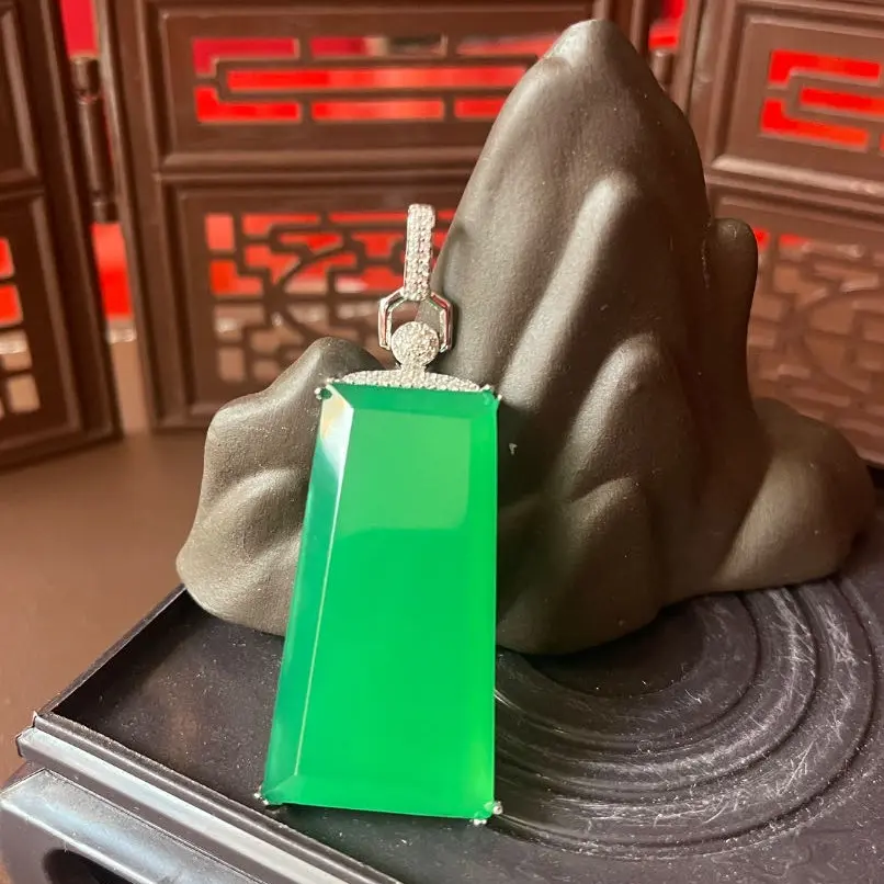 Pure natural full green jadeite auspicious pendant