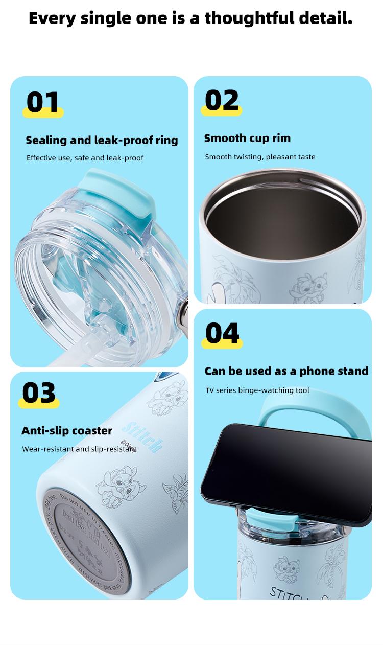 【SPECIAL EDITION】 DISNEY Tumbler STITCH 900ml Stainless Steel 304 - 3in1 Phone Stand Handle Sedotan Botol Minum Karakter Termos Portable BKL50802