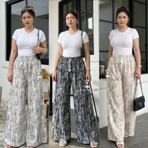 Celana Kulot Everyday Pants Motif Abstrak Celana Panjang Wanita Baggy Kantor Kuliah Kulot Pinstripe Celana Formal Casual Wanita Loose Basic