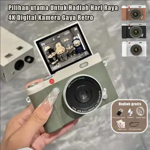 【Kado Hari Raya Kekinian】4K Digital Kamera Gaya Retro 68MP Portable CCD Retro Kamera Digital Vintage 2.4 inch 8X Zoom Compact Small Camera 180 Flip Screen Video Camcorder for Teens Adult Beginner【Gift stickers】Hadiah Lebaran Layar Foto V380 Smart