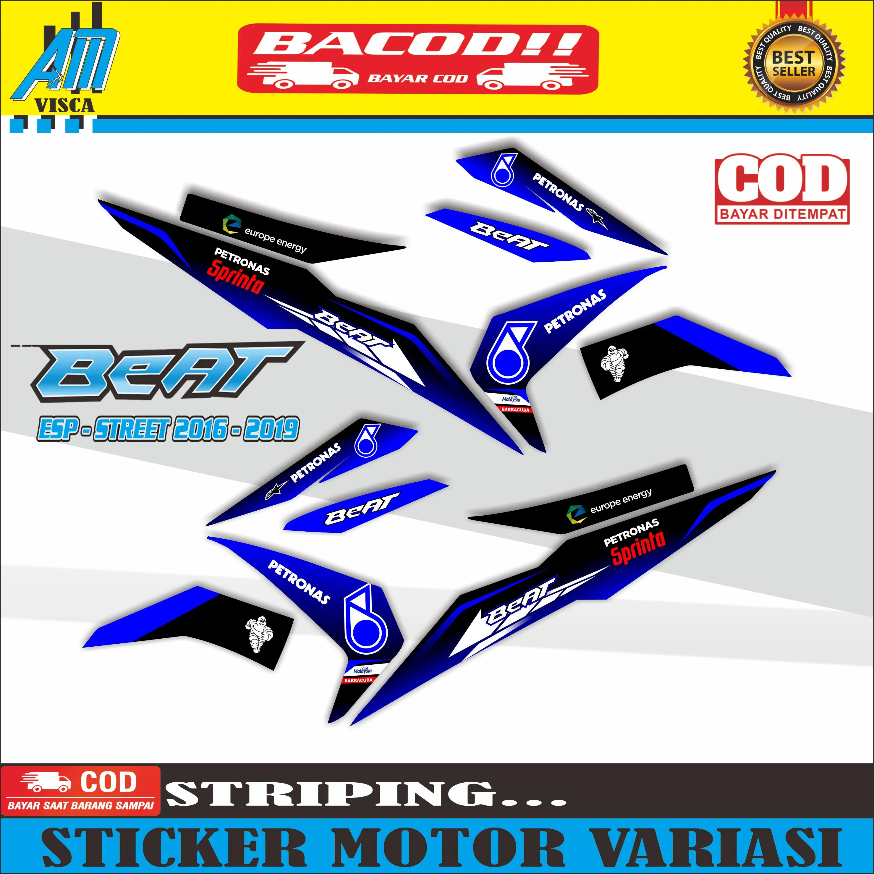 ( PROMO ) Striping Stiker Beat Esp 2016 - 2019 Sticker Variasi Motif Petronas Motorcycle