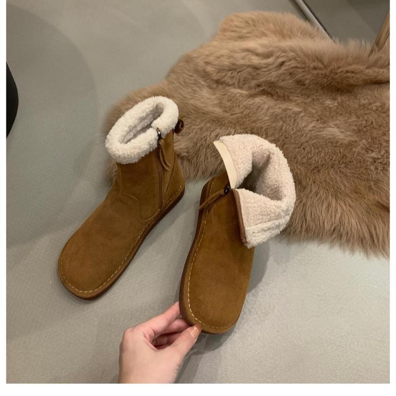 Winter New Flat Snow Boots Women's New Trend Mid Calf Boots Plus Warm Fashion Cotton Shoes Fur Leisure Footware 2