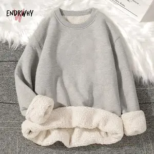 Sweter Crewneck Sherpa Bulu Tebal, Sweater Musim Dingin, Sweater Berlapis Bulu Tebal & Hangat , Sweater Polos Pria Wanita, Jaket Sweater Hoodie Sherpa Tebal Dan Hangat