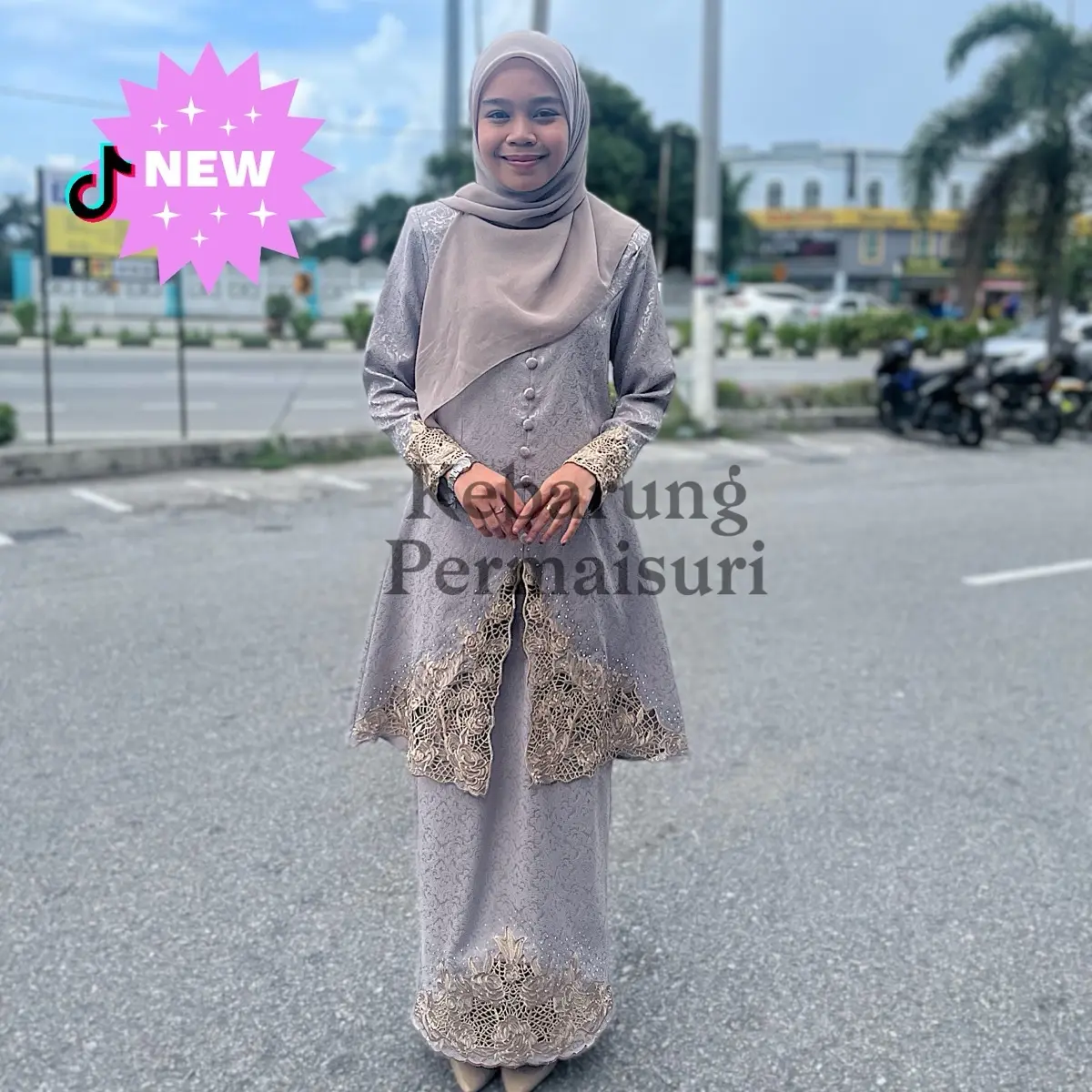 beg 01 Kebarung Permaisuri Soft Brocade. Ala-ala songket. Kebarung Klasik. Kebarung Labuh. kebarung Sulam . Saiz 38-46 - Silver Grey