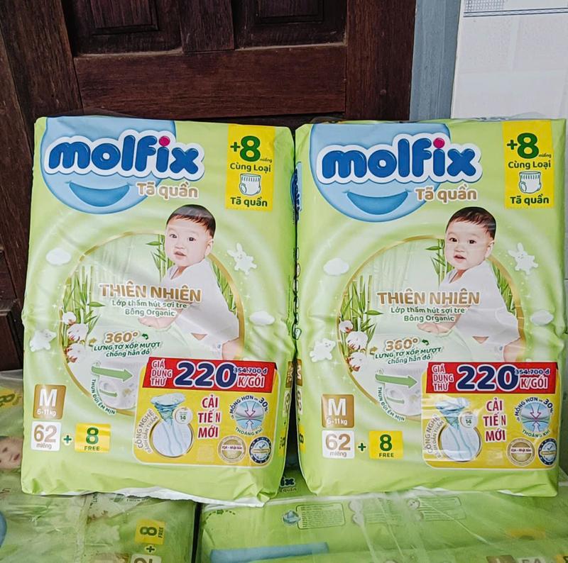 [THANH LÝ] Bỉm quần Molfix Oganic bịch đại size M62+8/L54+8/XL48+8/XXL44+8 cho bé