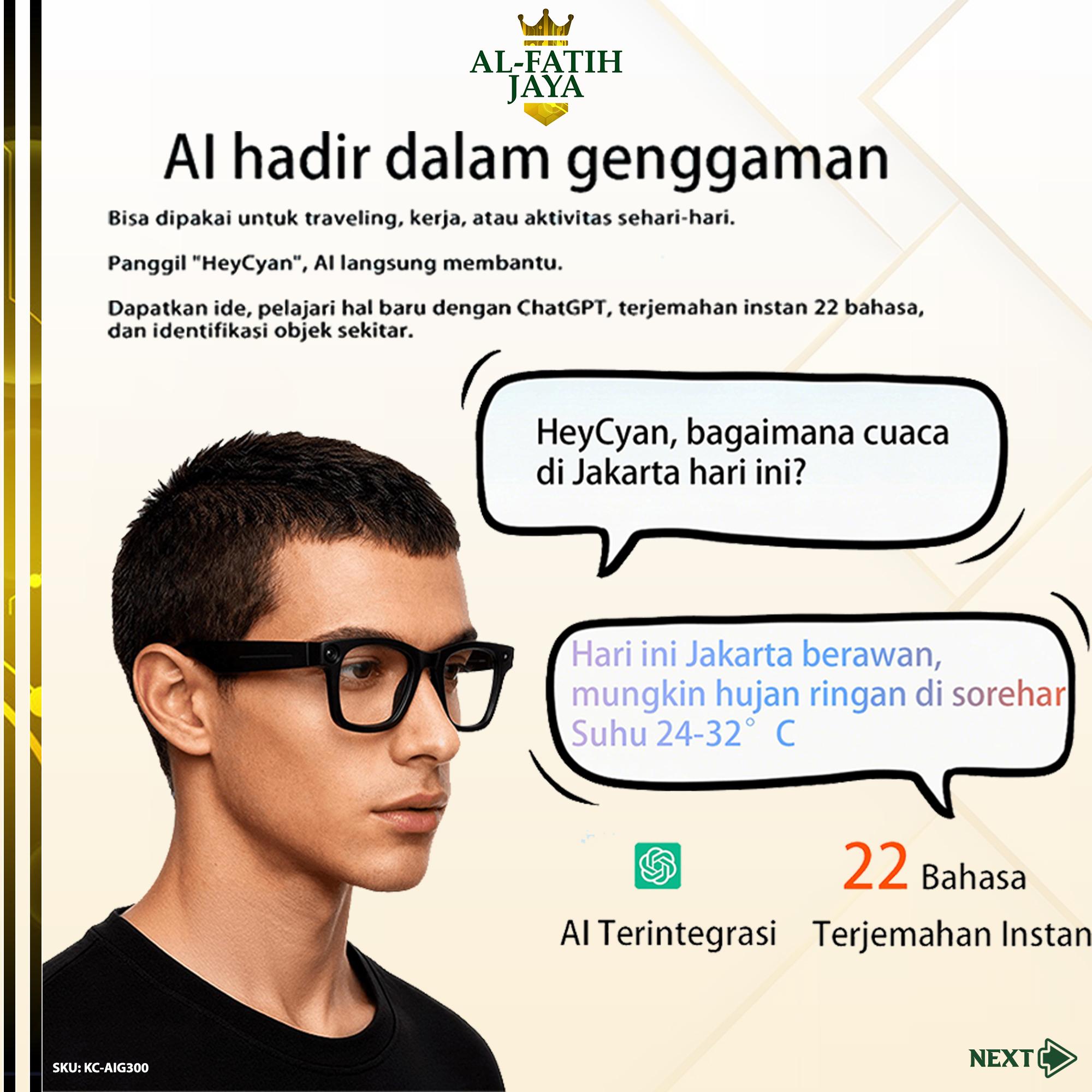 G300 AI Intelligent Glasses Kacamata Cerdas Kamera 800W Pixel HD Video Recording Voice Call Bluetooth AI Translation Penerjemah Langsung Gaya Modern Paling Canggih