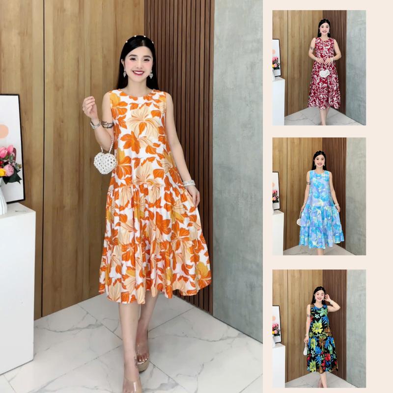 VÁY LỤA THÔ XUẤT NHẬT V745 - THIẾT KẾ NOKA, Dáng suông thoải mái, vải lụa thô đứng form mát, mềm, nhẹ, size S- 2XL (40 - 70kg) Nữ Women váy Top Ong