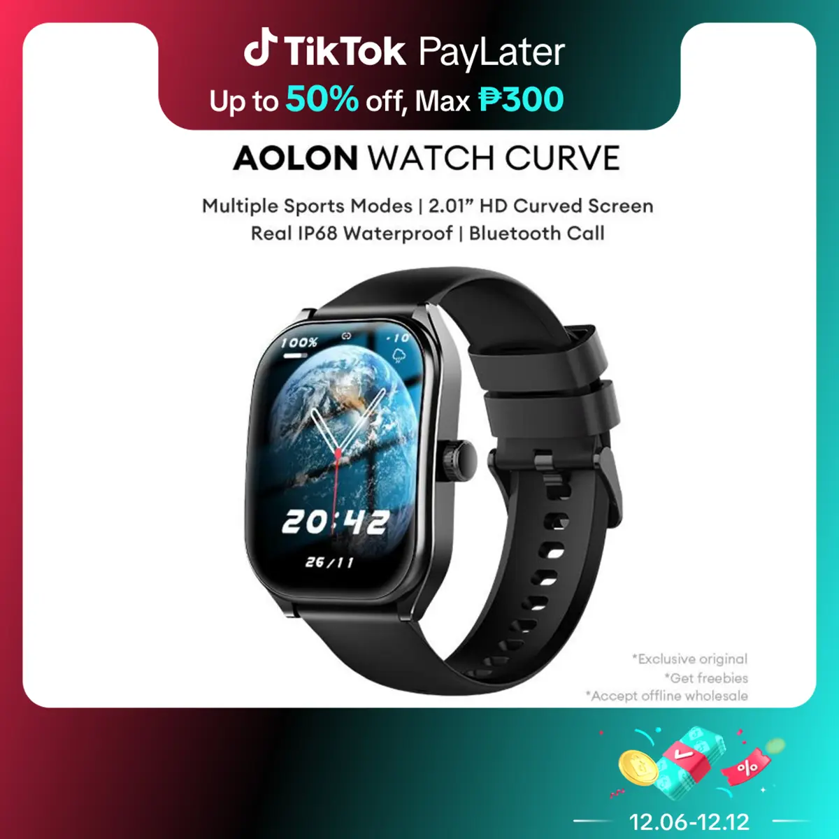 【COD/Hot Sales】Aolon Curve Smart Watch For Men Women 2.01 Inch Original Bluetooth Call Message Notification Customized Dial Smart Bracelet Fitness Tracker Heart Rate Sleep Monitoring Smartwatch Wearable Device For Android Ios Smartphone IP68 Waterproof