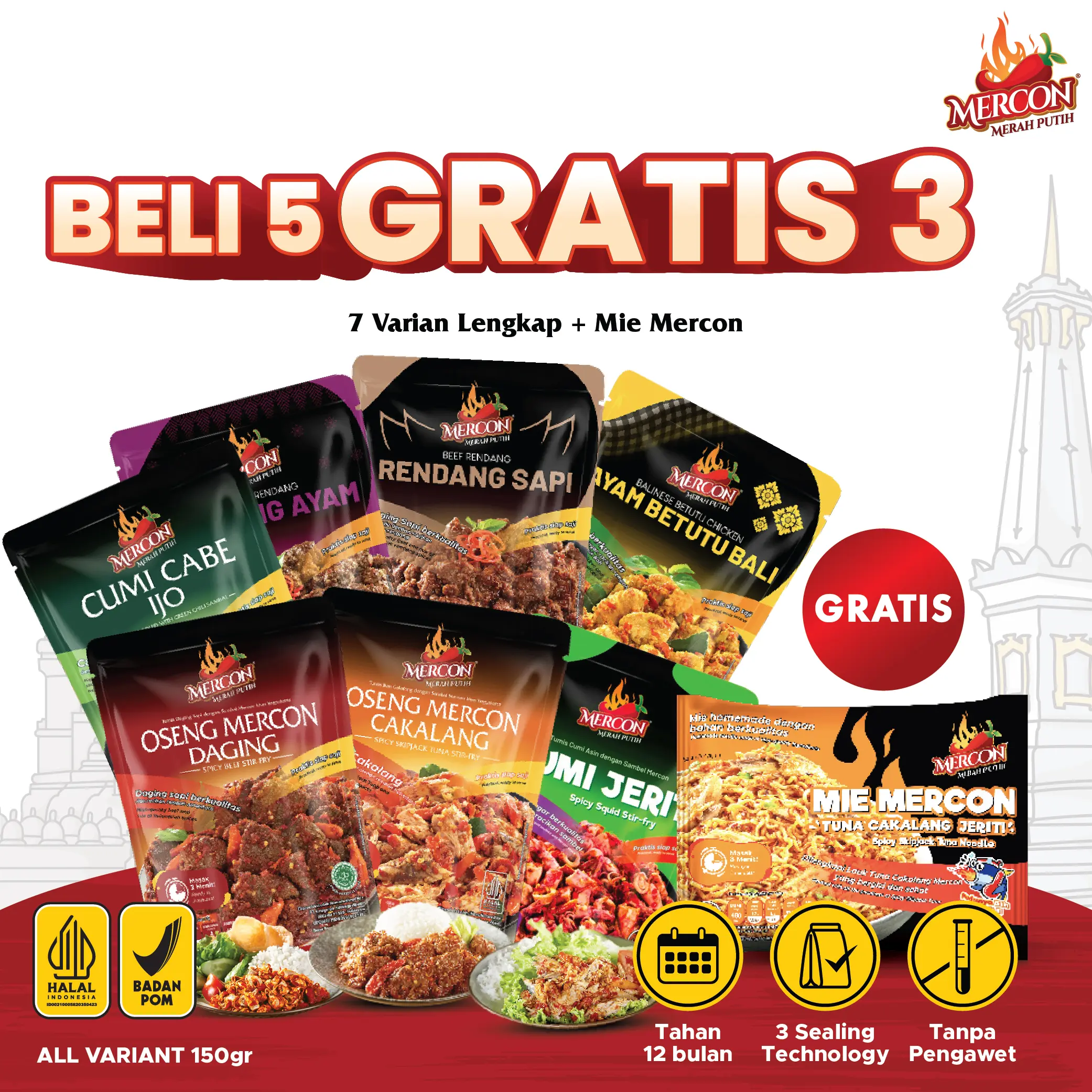 [ BELI 5 GRATIS 3 ] [Hanya Di Live]- MERCON MERAH PUTIH - SET SEMINGGU SATSET 7 PACK ALL BEST SELLER LAUK SIAP SAJI/OMD-OMC-CCI-CJ-RA-RS-ABB+GRATIS MIE MERCON CAKALANG
