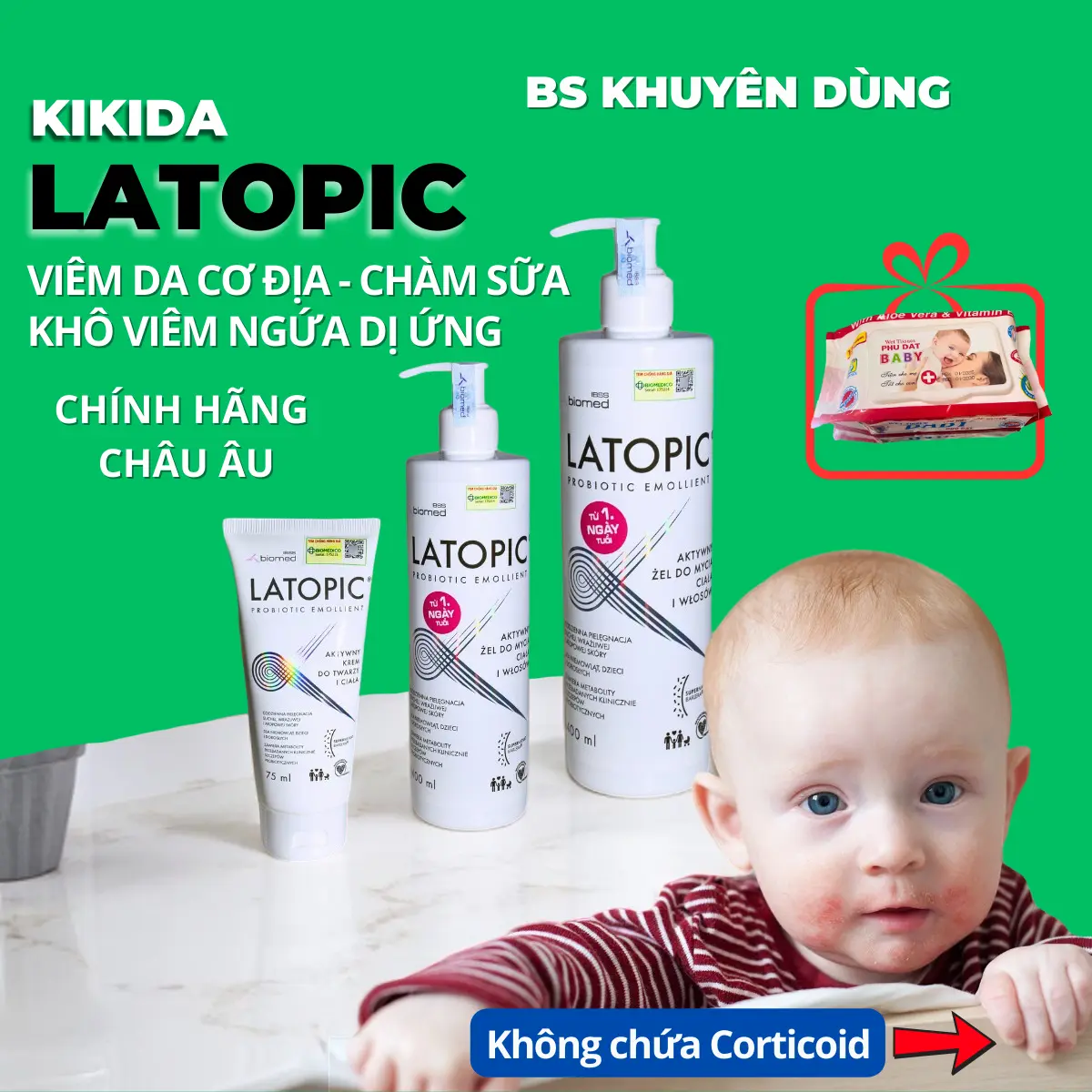 Kem LATOPIC Viêm Da Cơ Địa Chàm Sữa Dị Ứng, Kem Dưỡng Ẩm Chính Hãng Châu Âu - Giảm Ngứa Nhanh