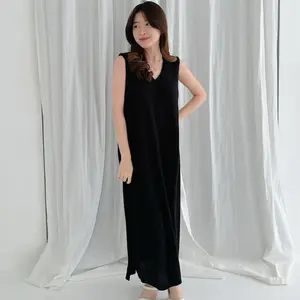 ELIZHA Cory Longdress - Dress Casual Korean Style Basic - Dress Panjang Wanita Rib Knit - Dress Slit Polos Panjang inner dress Slim - Gaun Rib Knit Bodycon