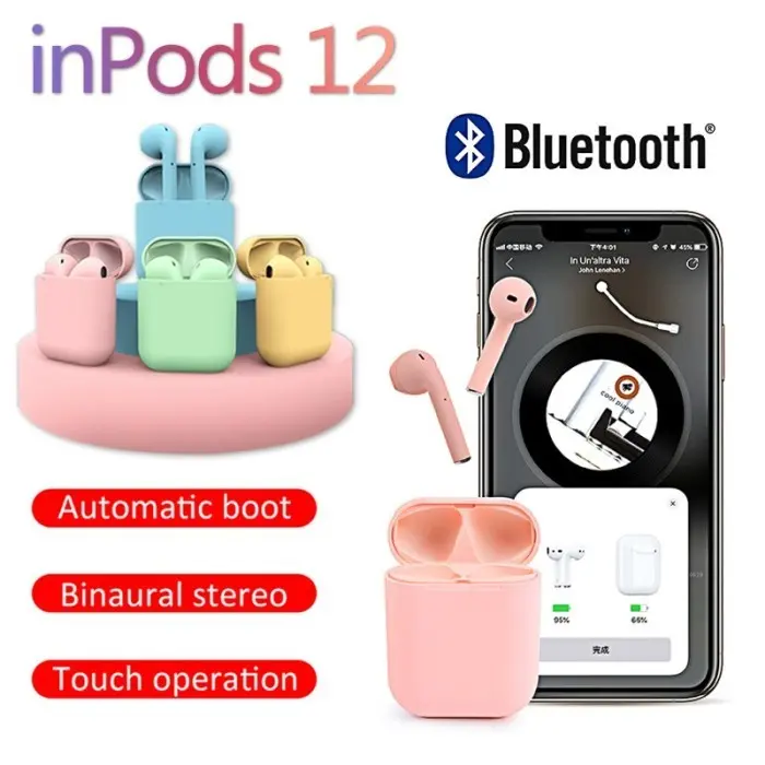 Headset Bluetooth ins i12 macaron TWS Wireless Earphone - Putih