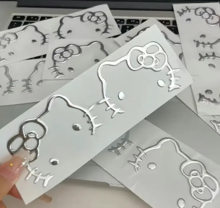 Hình dán bạc Hello Kitty, Thiết kế hoạt hình dễ thương, Thích hợp cho các thiết bị điện thoại, máy tính sinh viên và ô tô, làm bằng PVC, có thể dùng để làm cốc nước, phụ kiện Kitty