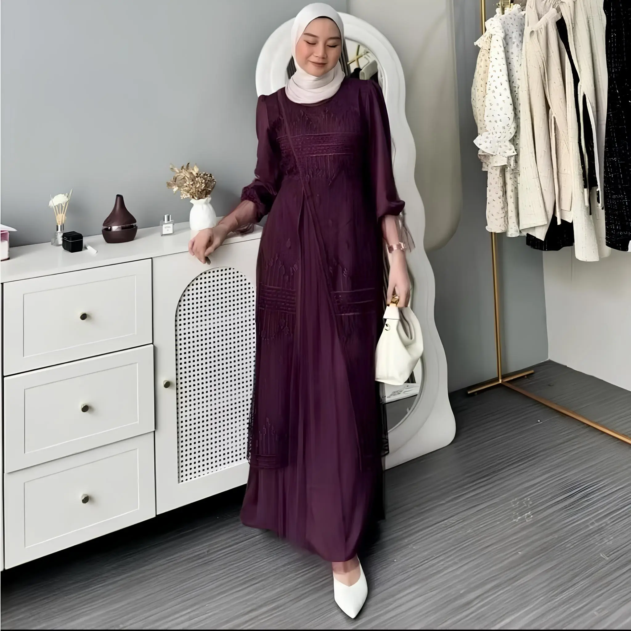 gamis brokat 2025 model baru Shabira Dress Silk Kombinasi Brokat Burgundy baju lebaran 2025 idul fitri Ukuran S M L XL XXL XXXL Jumbo Gaun Kondangan Velvet Motif Bunga