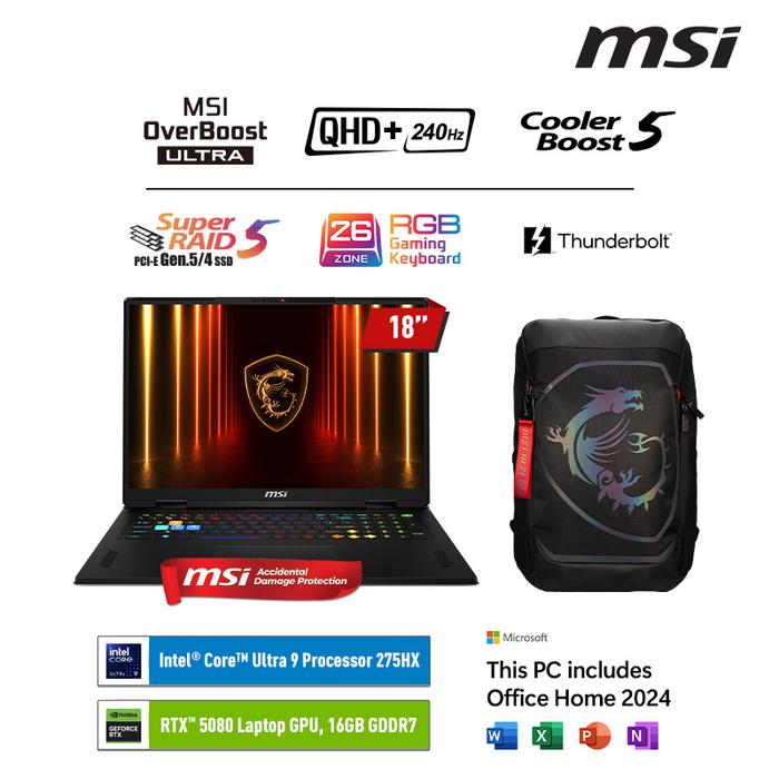 Gambar MSI VECTOR 18 HX AI ULTRA 9 275HX RTX5080 32GB 2TB 18.0QHD+ 240HZ W11 OHS - 32GB dari MSI Official Store Kota Administrasi Jakarta Pusat Tokopedia