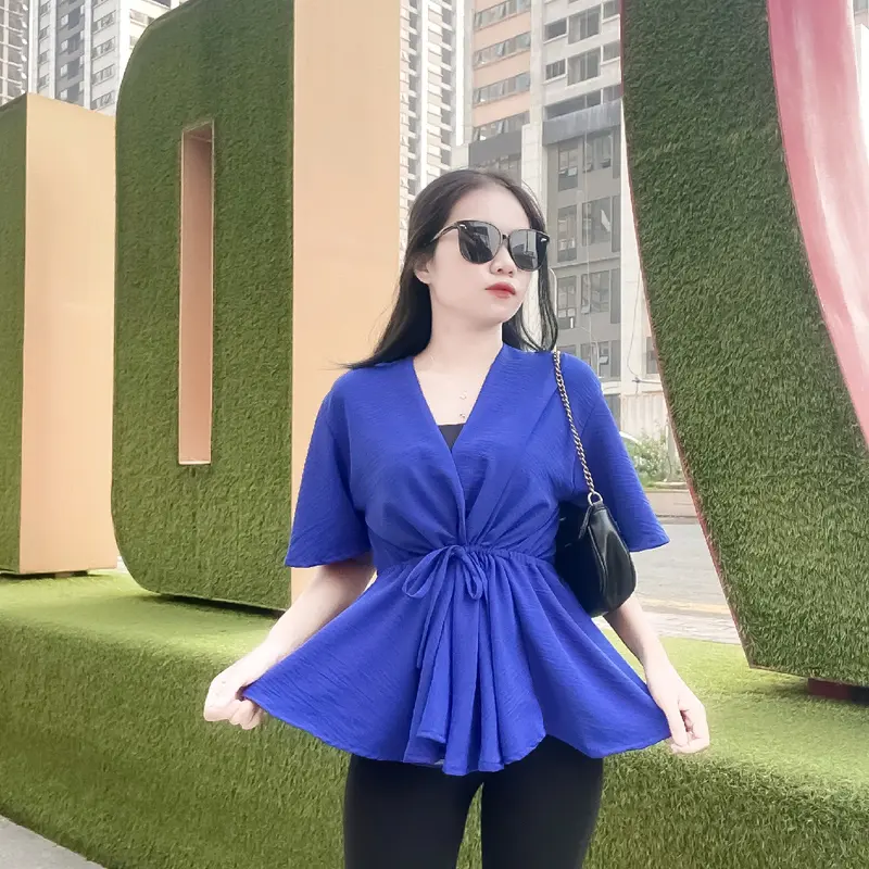Cessie blouse Rempel wanita polos cringkle airflow casual serut rample Santai Baju Atasan Crinkle Panjang Nyaman 1