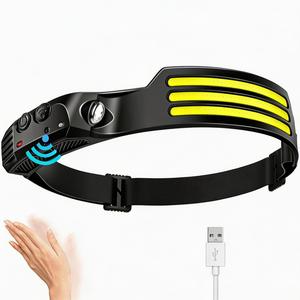 アウトドアナイトランニング用ハンドウェーブ誘導COBヘッドランプ、USB充電式LEDライト、強力ライト、作業やハイキング、ランニング、キャンプに必携