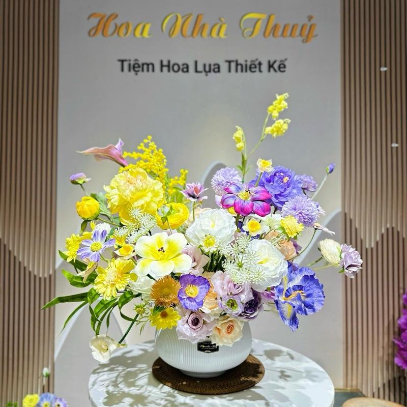 Hoa giả thiết kế - Phong cách Hàn Hoa để bàn Dáng cắm 1 hướng cao 65-70cm