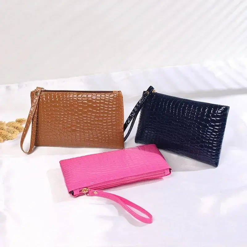 Crocodile Wallet for Women Coin Purse New Fashion Small Wrist Bag High-quality PU Coin Wallet Zipper Closure Solid Candy Colors