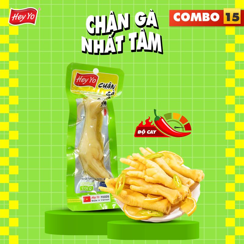 HEY YO Combo 15 Chân Gà Siêu Cay Nhất Tâm 40g Chân Gà Ngâm Ớt Xanh Thơm Ngon Chất Lượng Sản Phẩm Việt Nam Không Chất Bảo Quản Hạn Sử Dụng 6 Tháng Từ NSX