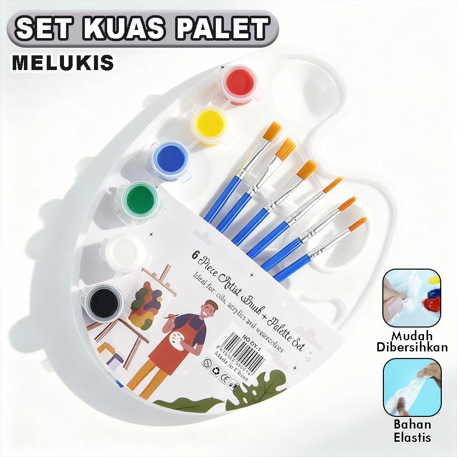 Kuas + Palette Set Kuas Melukis Lengkap dan Palet Plastik 6 Lubang Kuas Premium YL0309-01 alat belajar Kuas + Palette Set Kuas Melukis Lengkap dan Palet Plastik 6 Lubang Kuas Premium YL0309-01 alat belajar