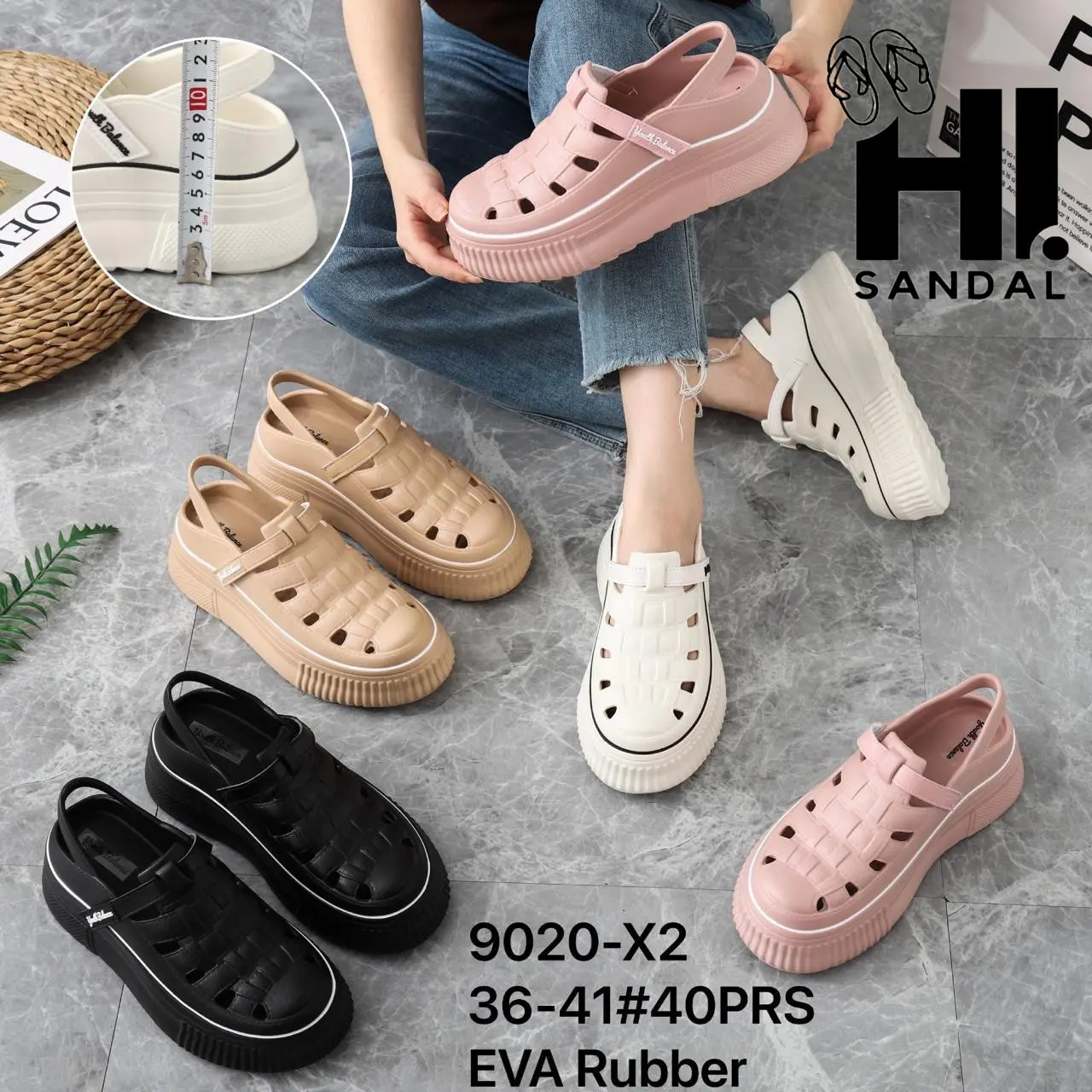 Sandal Platform Wedges Wanita / Sandal Sepatu Fashion Wanita / Sepatu Sandal Wedges 9020 Eva Rubber / Sepatu Wedges Tali Slip On / Sendal Wanita Wedges Slip On / Sandal Jelly Wanita Karet Anti Slip / Sendal Perempuan Jelly Wanita Fashion Korea