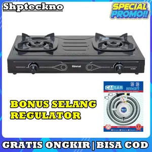 RINNAI RI202S Kompor Gas 2 Tungku Body TEFLON + SELANG REGULATOR
